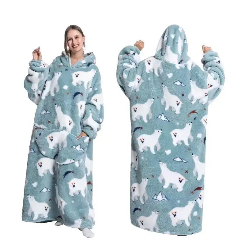 Roupão Hoodie Cobertor com Capuz Longo Divertido