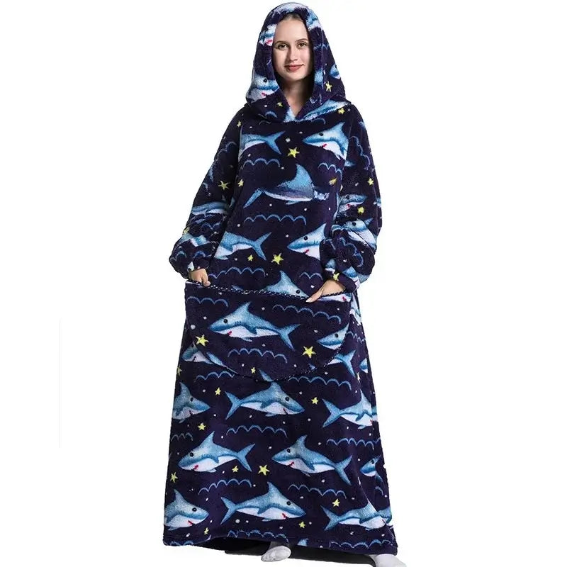 Roupão Hoodie Cobertor com Capuz Longo Divertido