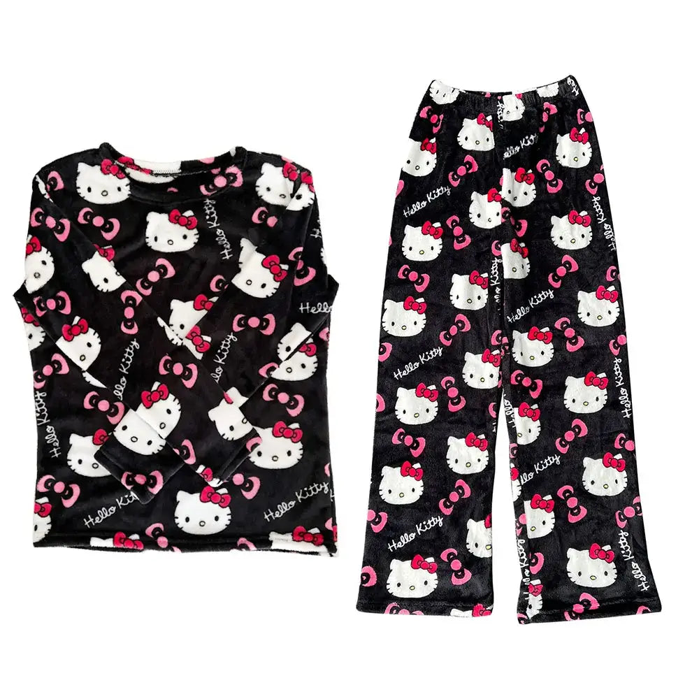 Pijama Feminino Hello Kitty Peluciado Conjunto To Com Sono Pijamas