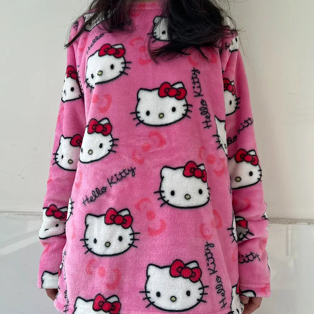 Pijama Feminino Hello Kitty Peluciado Conjunto To Com Sono Pijamas