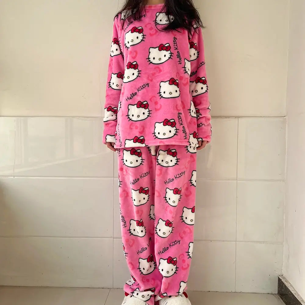 Pijama Feminino Hello Kitty Peluciado Conjunto To Com Sono Pijamas