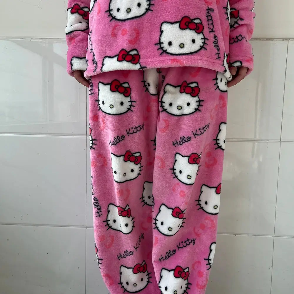 Pijama Feminino Hello Kitty Peluciado Conjunto To Com Sono Pijamas