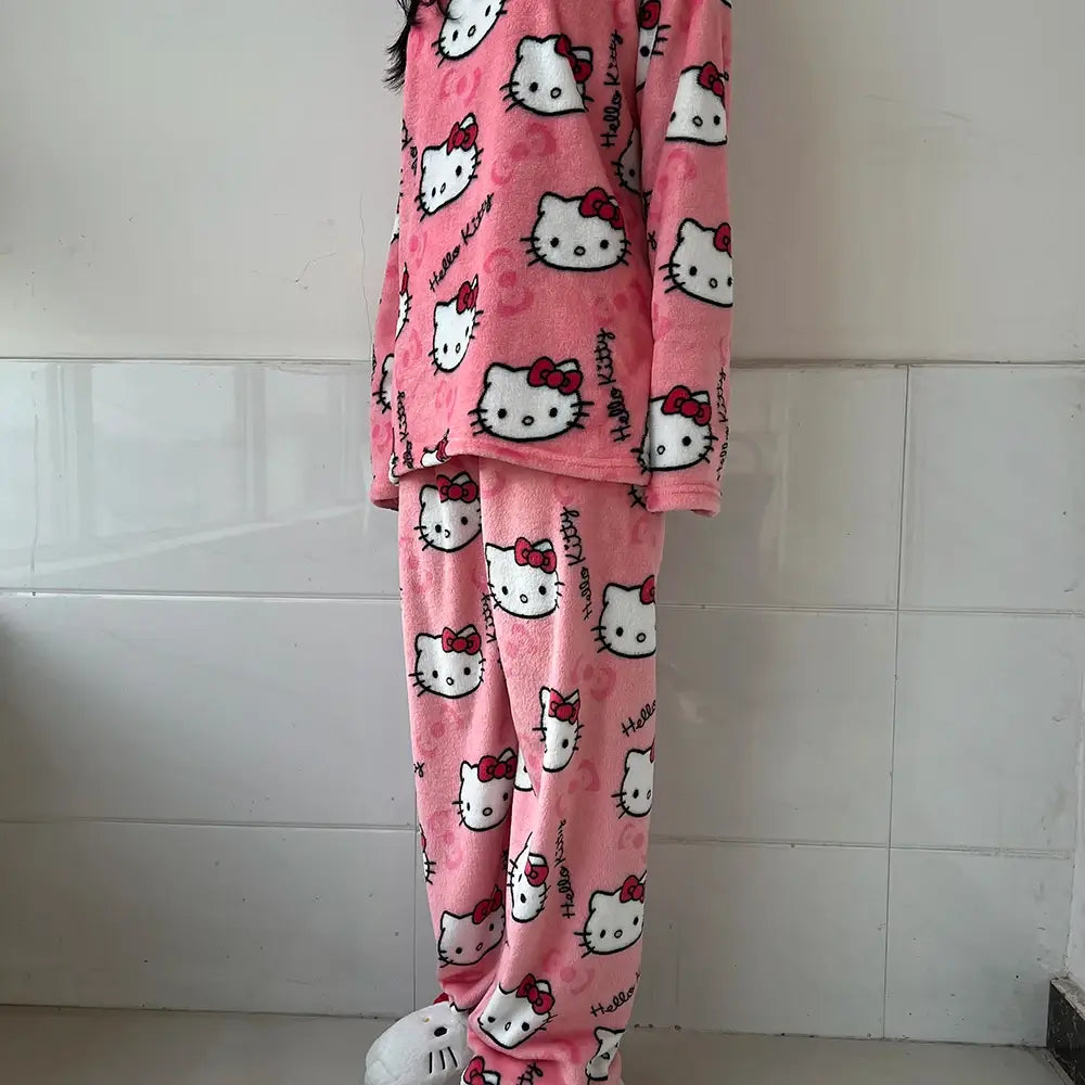 Pijama Feminino Hello Kitty Peluciado Conjunto To Com Sono Pijamas