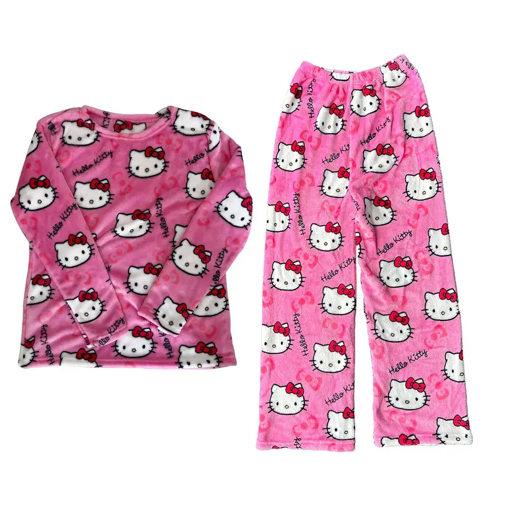 Pijama Feminino Hello Kitty Peluciado Conjunto To Com Sono Pijamas