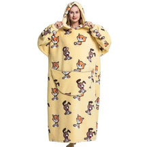 Roupão Hoodie Cobertor com Capuz Longo Divertido