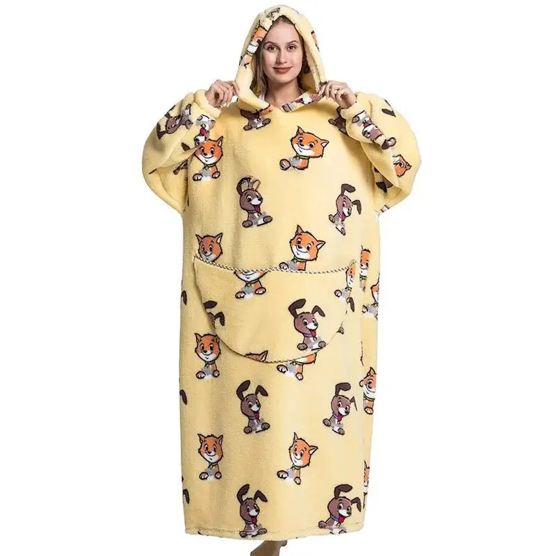 Roupão Hoodie Cobertor com Capuz Longo Divertido