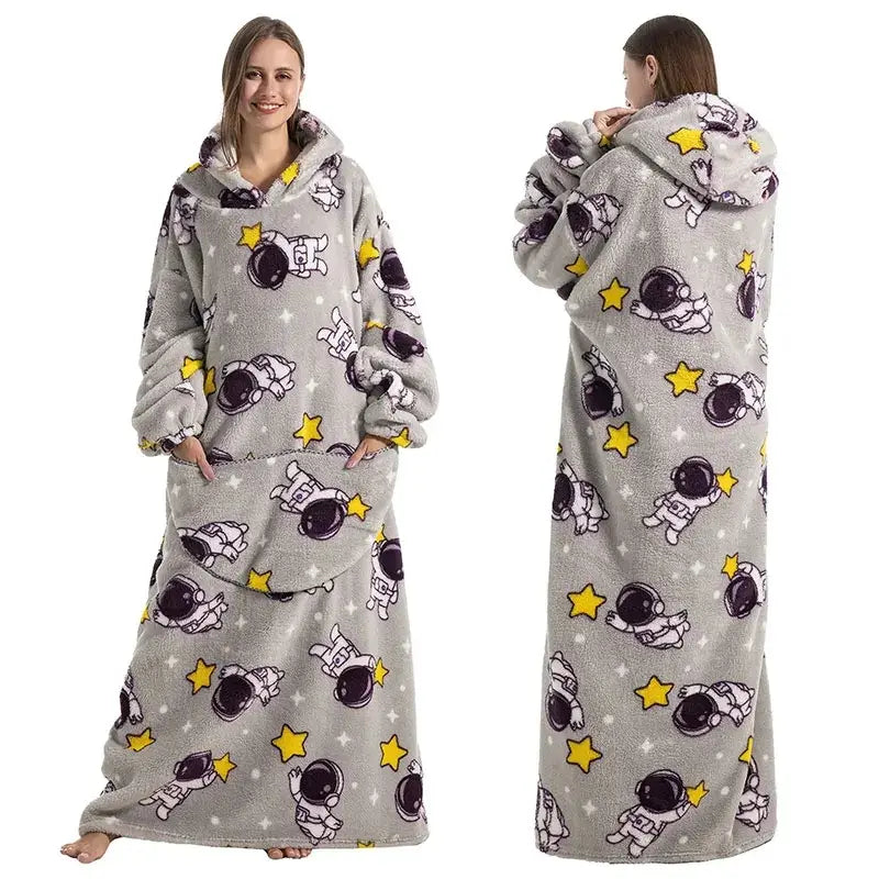 Roupão Hoodie Cobertor com Capuz Longo Divertido