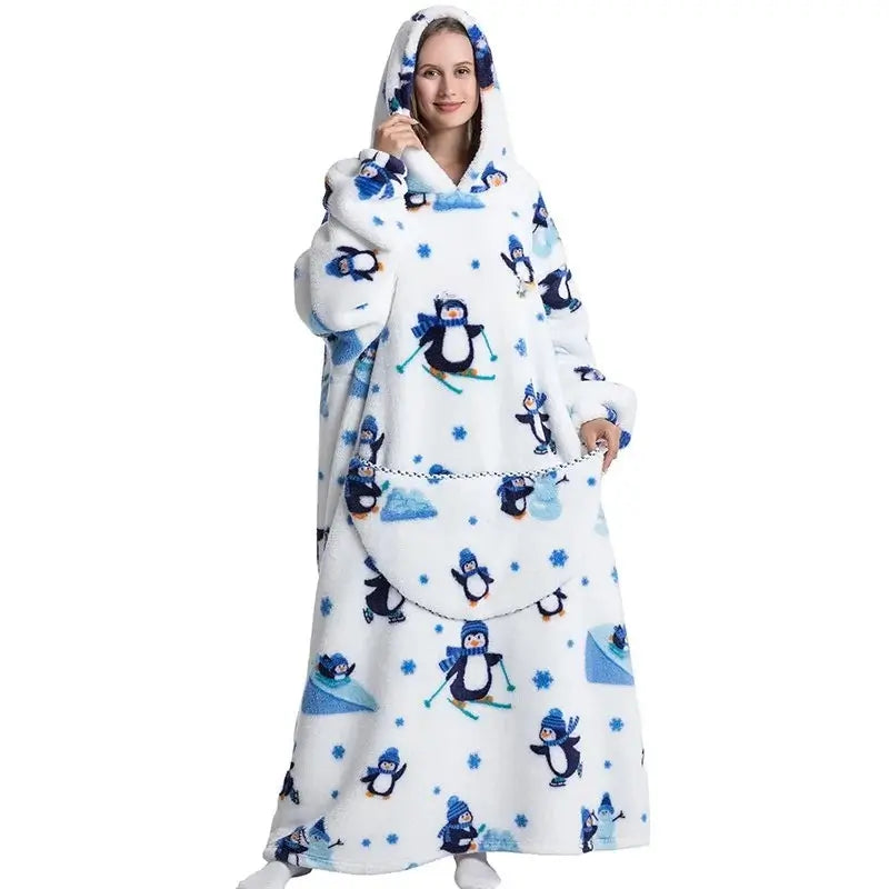 Roupão Hoodie Cobertor com Capuz Longo Divertido