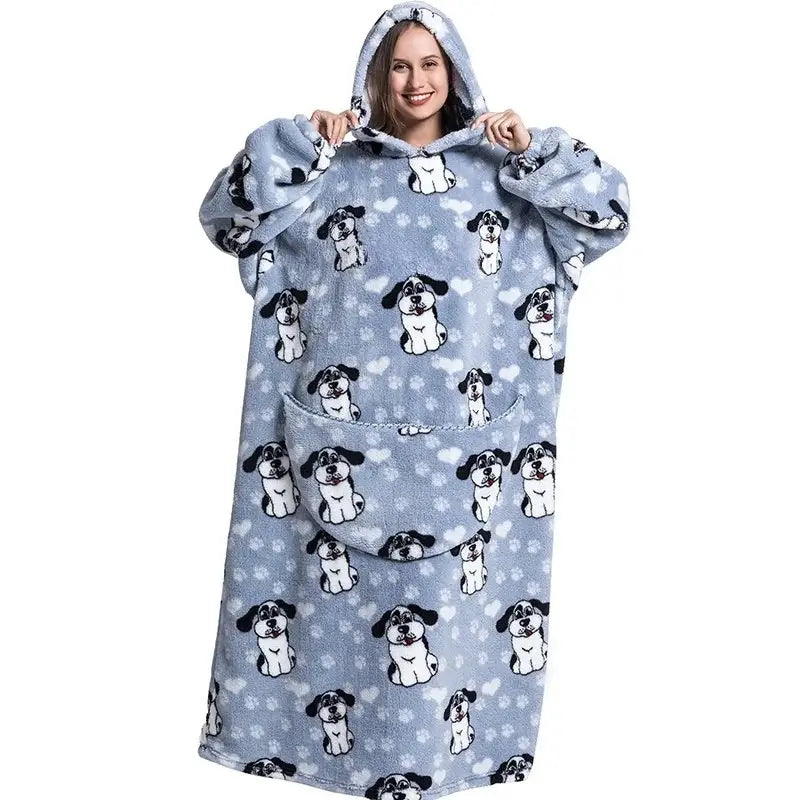 Roupão Hoodie Cobertor com Capuz Longo Divertido