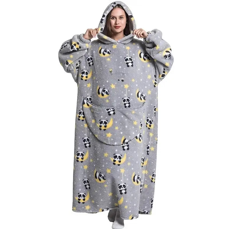 Roupão Hoodie Cobertor com Capuz Longo Divertido