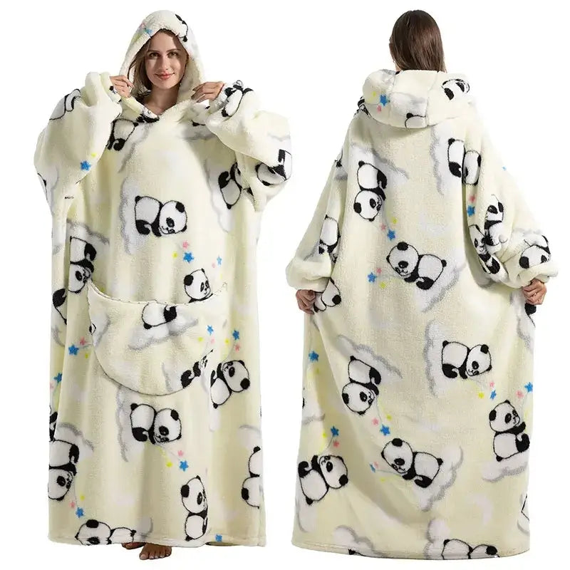 Roupão Hoodie Cobertor com Capuz Longo Divertido