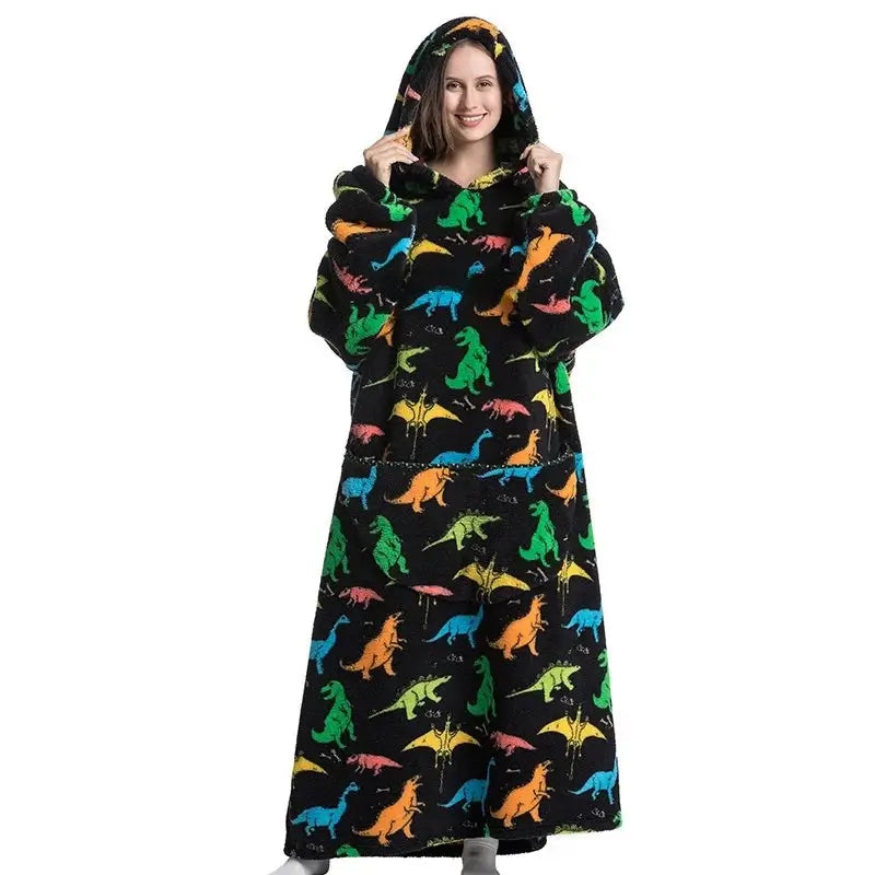Roupão Hoodie Cobertor com Capuz Longo Divertido