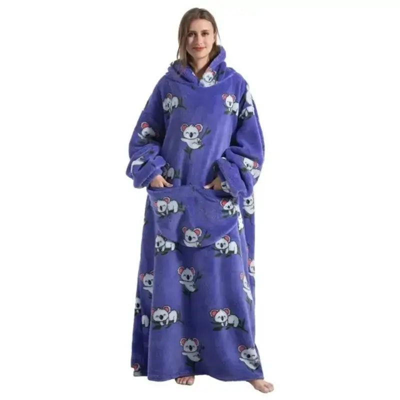 Roupão Hoodie Cobertor com Capuz Longo Divertido