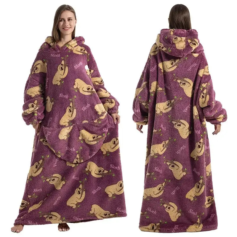 Roupão Hoodie Cobertor com Capuz Longo Divertido