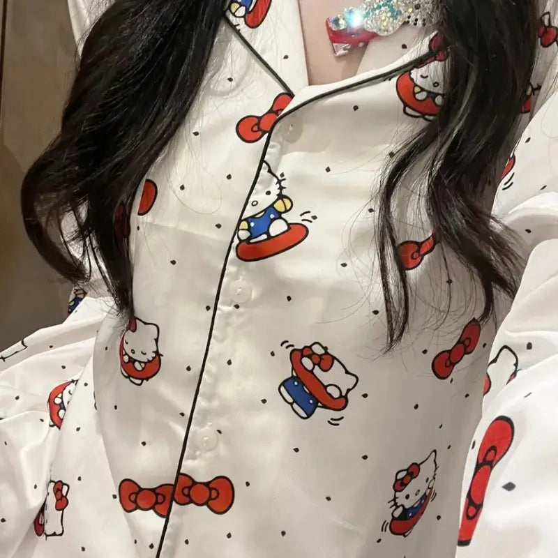 Pijama Americano Feminino Hello Kitty Branco TO Com Sono Pijamas