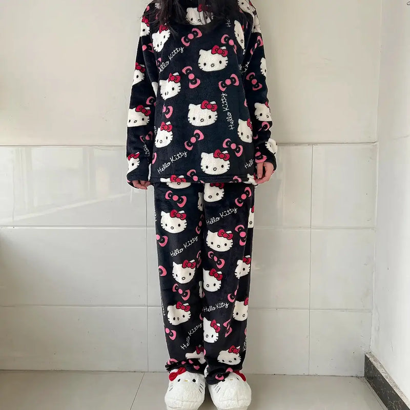 Pijama Feminino Hello Kitty Peluciado Conjunto  To Com Sono Pijamas