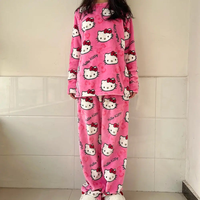 Pijama Feminino Hello Kitty Peluciado Conjunto  To Com Sono Pijamas